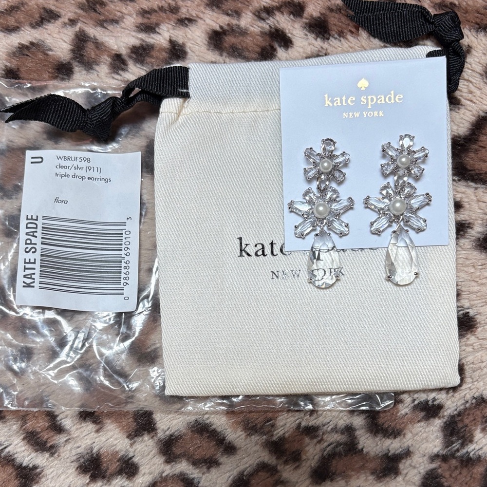 Kate Spade Silver and Crystal Floral Drop Earrings